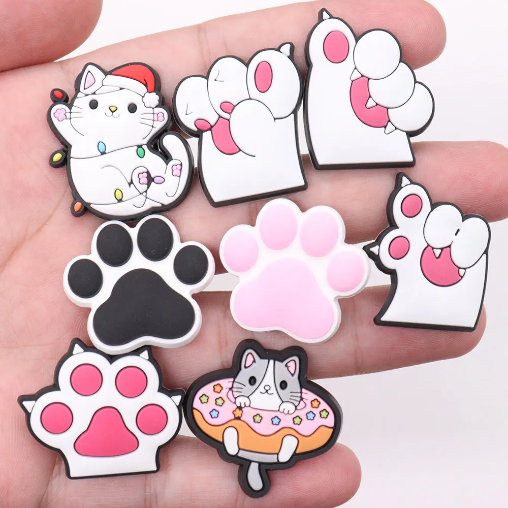 New Arrival 1pcs Cute Cartoon Cat Paw Doughnut PVC Shoe Charms Sandals Decoration Ornaments Accessories Kid Party Xmas Gift