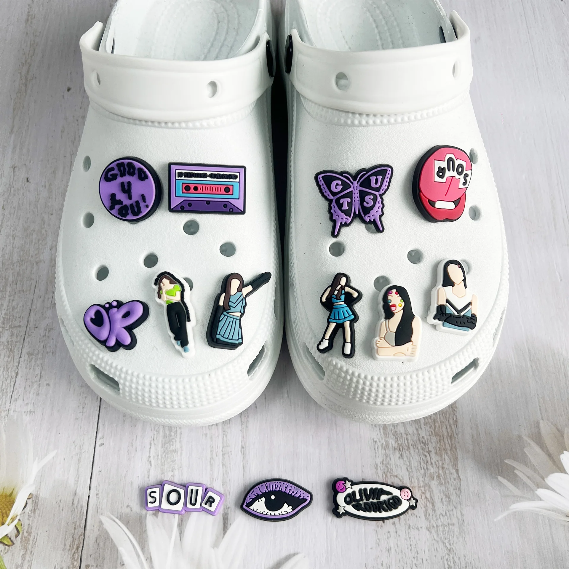 13 Pcs Olivia Shoe Charms for Clog Different Matching Sandals Wristbands Bracelets, Trendy Music Shoe Charms Decorations for Tee