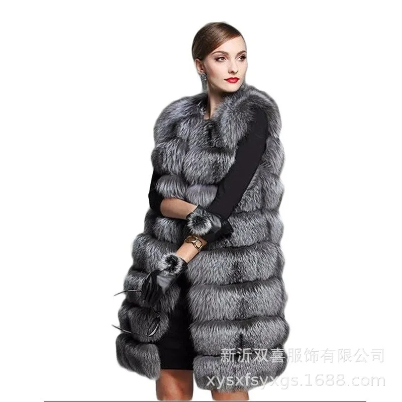 Sleeveless Jacket for Women, Fox Fur Vest, Short, Artificial, Oversized, Warm, Female Coat, Winter