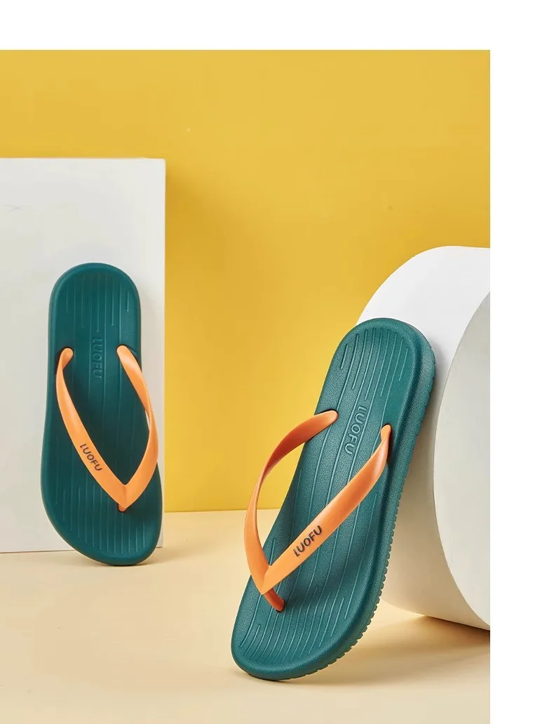LUOFU Men's Herringbone Slippers Summer Indoor and Outdoor Fashion Couples Flat Bottom Lightweight Anti slip Slippers