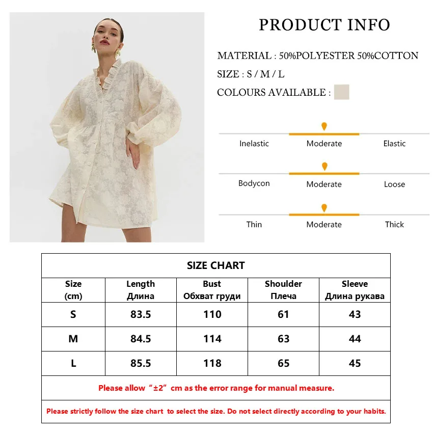 Clacive Casual Loose Apricot Women's Dress 2024 Fashion Ruffle Collar Long Sleeve Mini Dresses Elegant Classic Female Dress