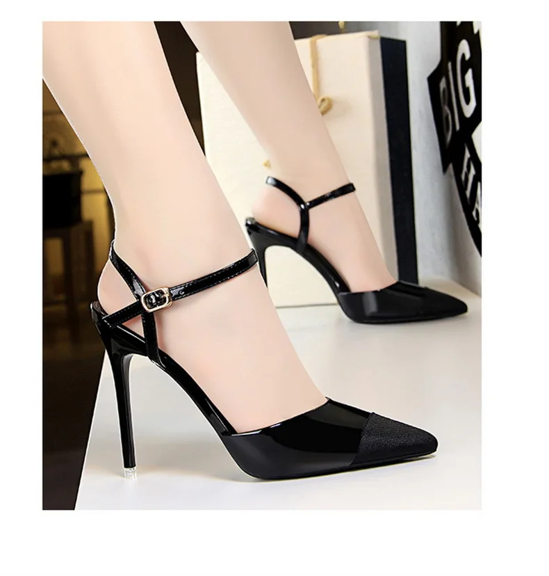 Women Pointed Toe Pumps Office Slimming Hollow Color Matching Shoes Stiletto High Heels Shoes 2024 New Fashion Sandals
