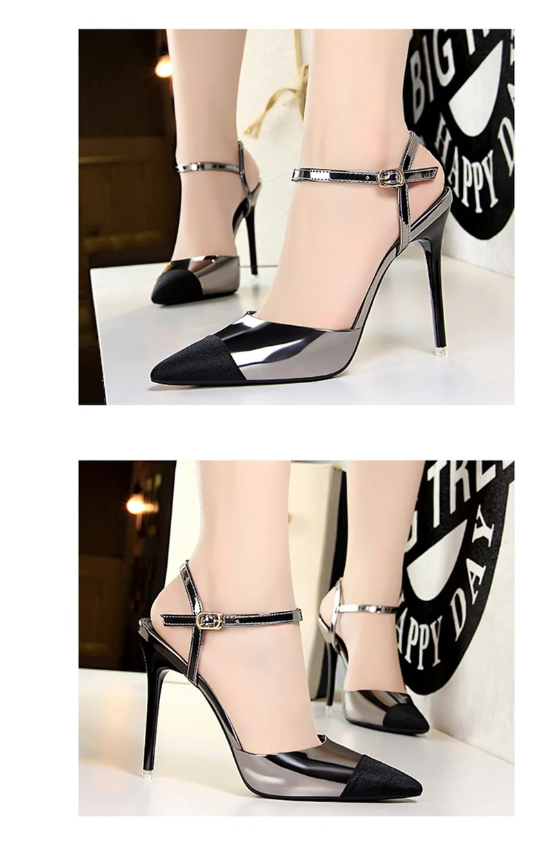 Women Pointed Toe Pumps Office Slimming Hollow Color Matching Shoes Stiletto High Heels Shoes 2024 New Fashion Sandals