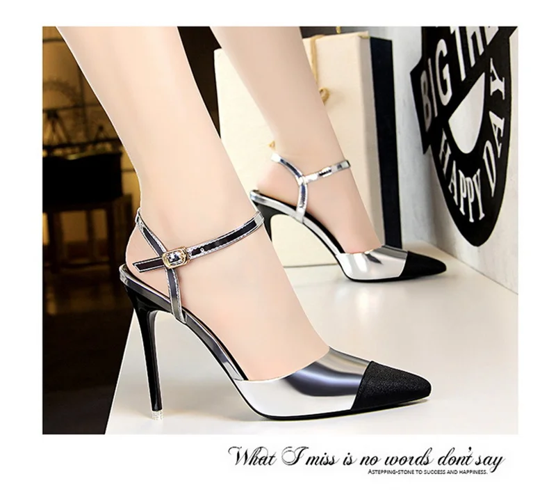 Women Pointed Toe Pumps Office Slimming Hollow Color Matching Shoes Stiletto High Heels Shoes 2024 New Fashion Sandals