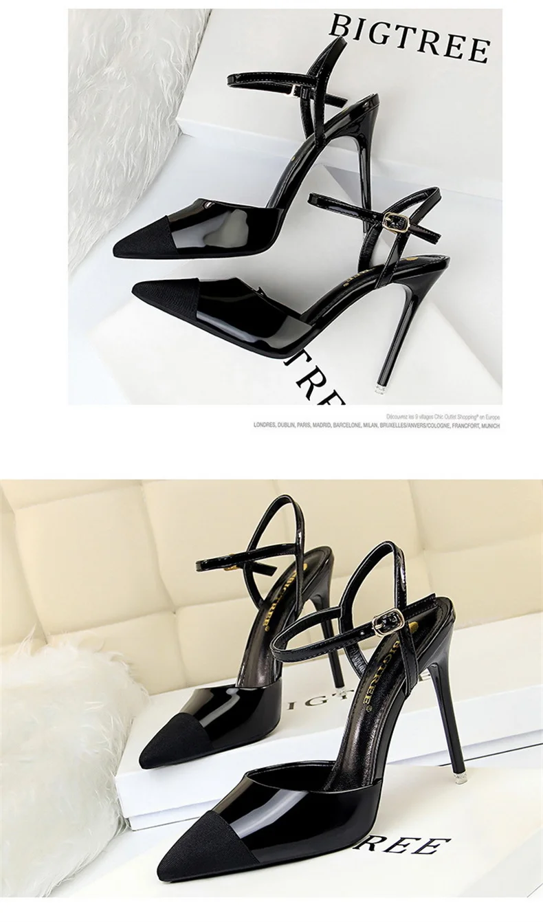 Women Pointed Toe Pumps Office Slimming Hollow Color Matching Shoes Stiletto High Heels Shoes 2024 New Fashion Sandals
