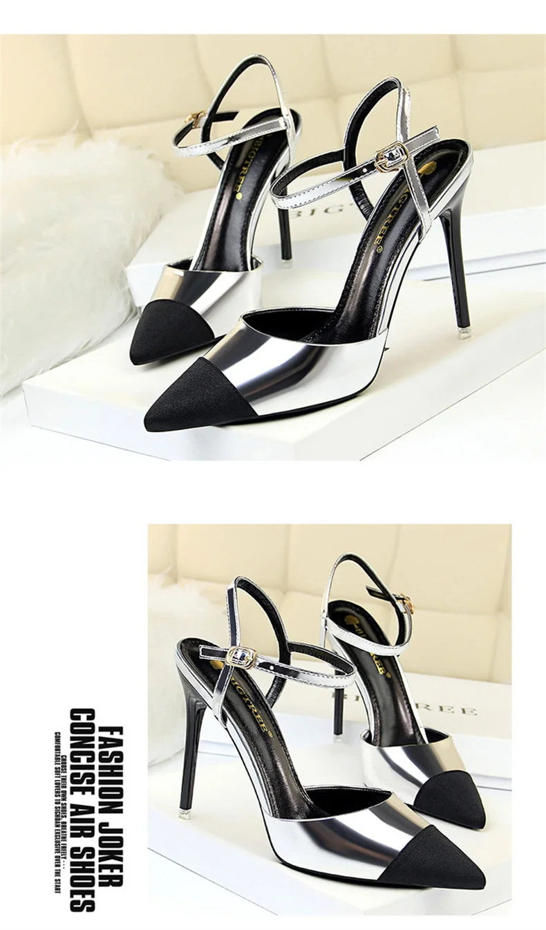 Women Pointed Toe Pumps Office Slimming Hollow Color Matching Shoes Stiletto High Heels Shoes 2024 New Fashion Sandals