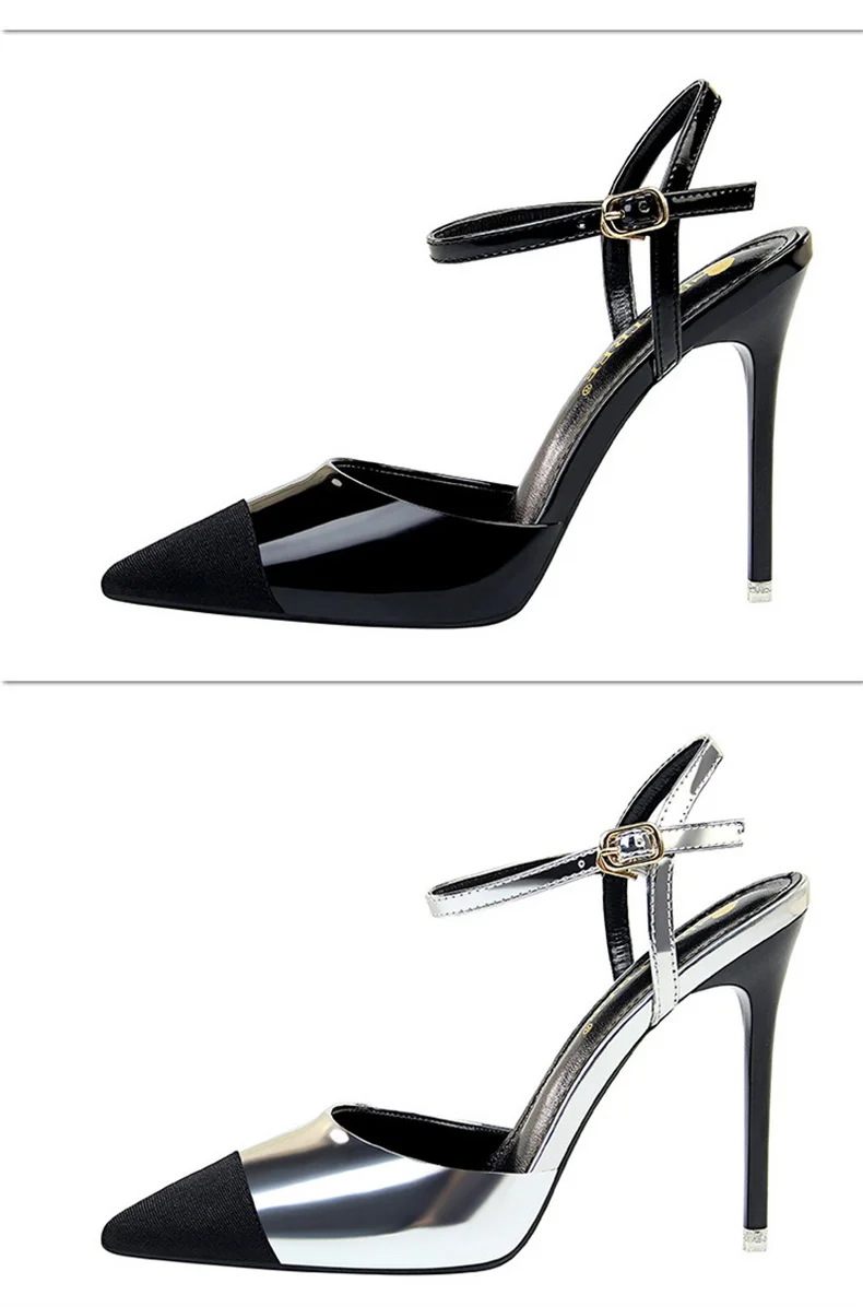 Women Pointed Toe Pumps Office Slimming Hollow Color Matching Shoes Stiletto High Heels Shoes 2024 New Fashion Sandals