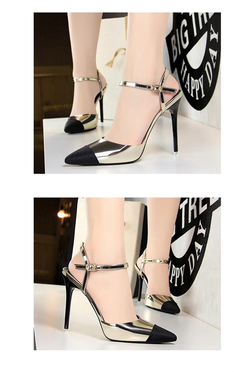 Women Pointed Toe Pumps Office Slimming Hollow Color Matching Shoes Stiletto High Heels Shoes 2024 New Fashion Sandals