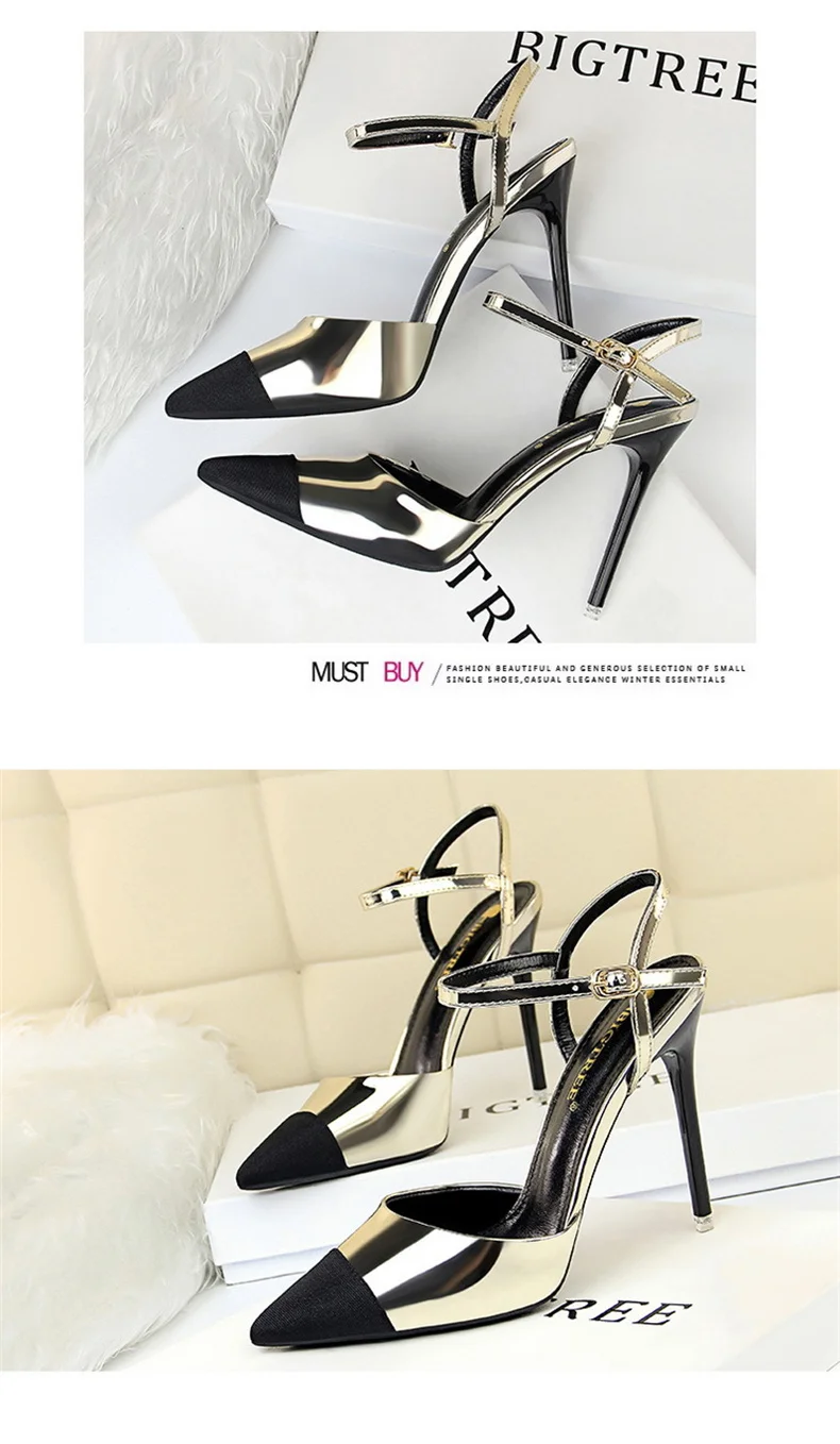 Women Pointed Toe Pumps Office Slimming Hollow Color Matching Shoes Stiletto High Heels Shoes 2024 New Fashion Sandals
