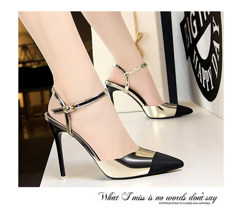 Women Pointed Toe Pumps Office Slimming Hollow Color Matching Shoes Stiletto High Heels Shoes 2024 New Fashion Sandals