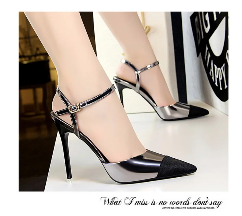 Women Pointed Toe Pumps Office Slimming Hollow Color Matching Shoes Stiletto High Heels Shoes 2024 New Fashion Sandals
