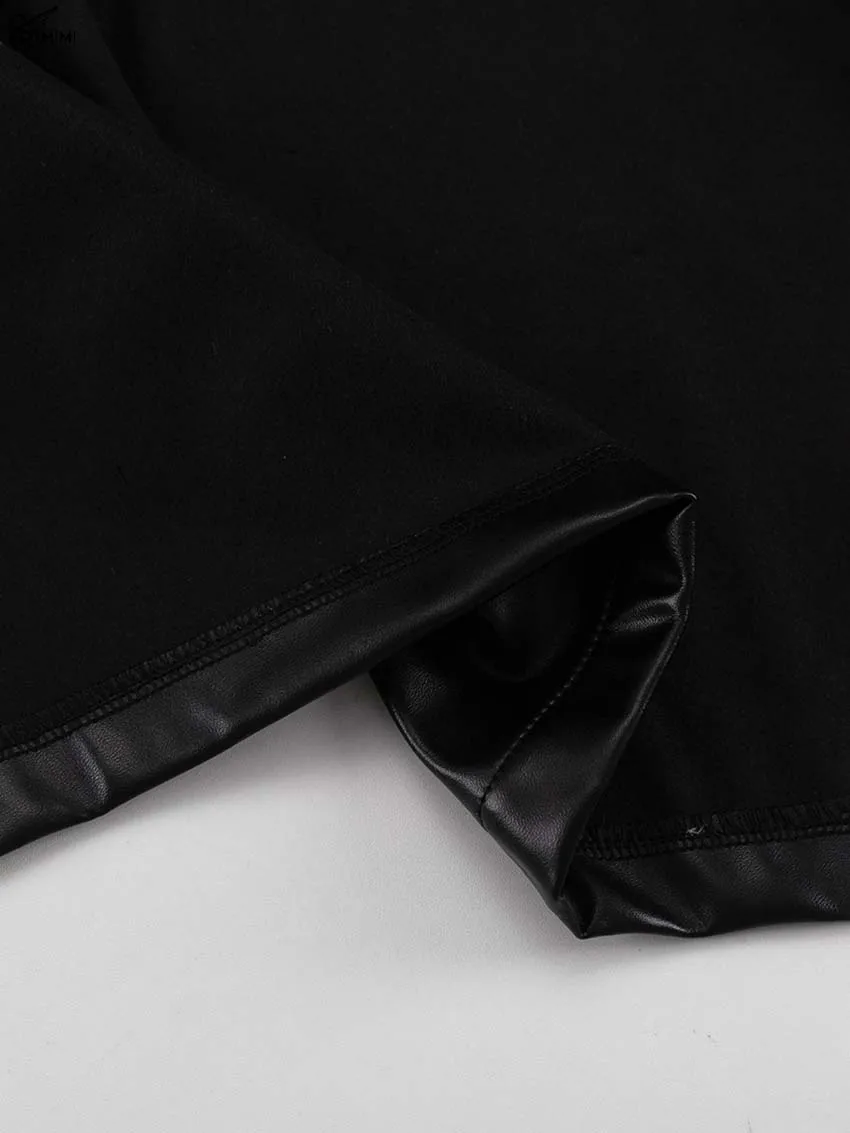 Oymimi Casual Black Pu Leather Skirts For Woman Elegant Button High Waisted Skirts Fashion Pockets Straight Skirt Streetwear