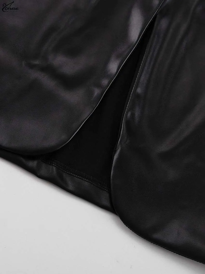 Oymimi Casual Black Pu Leather Skirts For Woman Elegant Button High Waisted Skirts Fashion Pockets Straight Skirt Streetwear