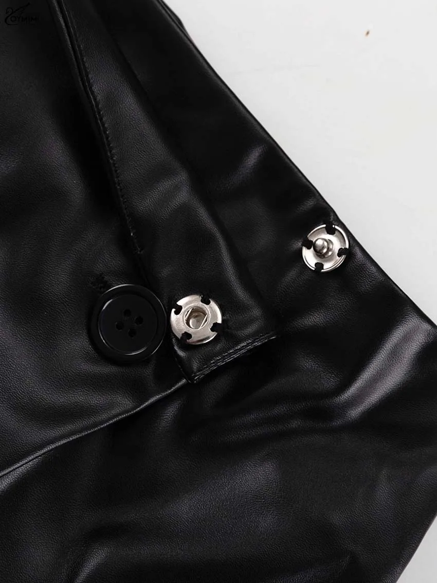 Oymimi Casual Black Pu Leather Skirts For Woman Elegant Button High Waisted Skirts Fashion Pockets Straight Skirt Streetwear