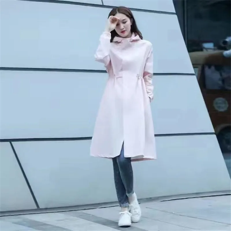 Summer Fashion Long Waterproof Windbreaker Coat Female Slim Waist Raincoat Rainproof And Windproof Cycling Full Body Integrated