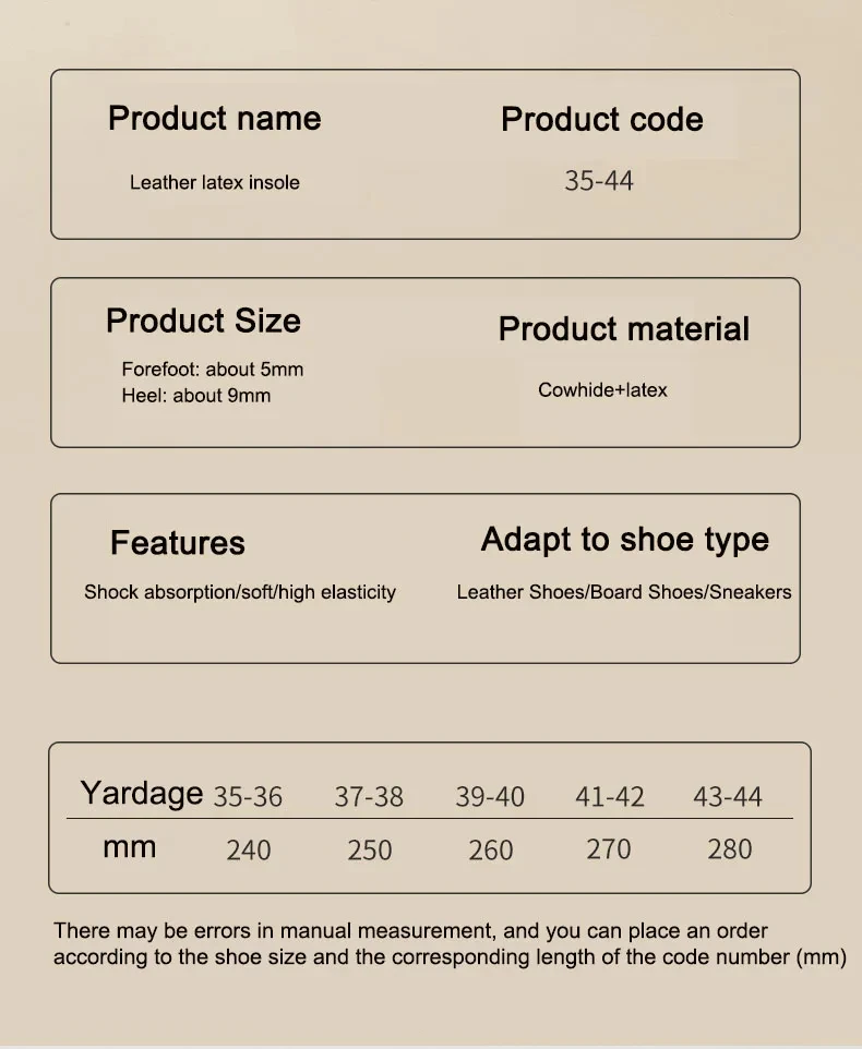 Genuine leather comfortable and breathable sports insole, sweat absorbing, antibacterial and odor resistant latex insole