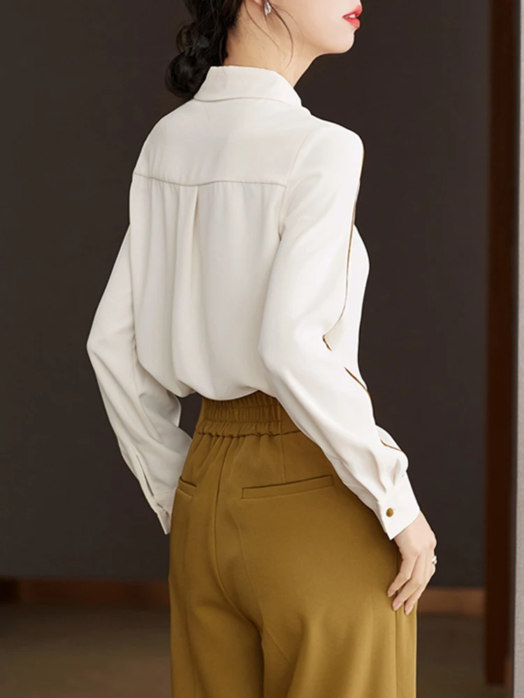 Autumn Women's Long Sleeved Shirt Vintage Simple Tops Fashion Commuter Chiffon Shirt Casual Versatile Tops