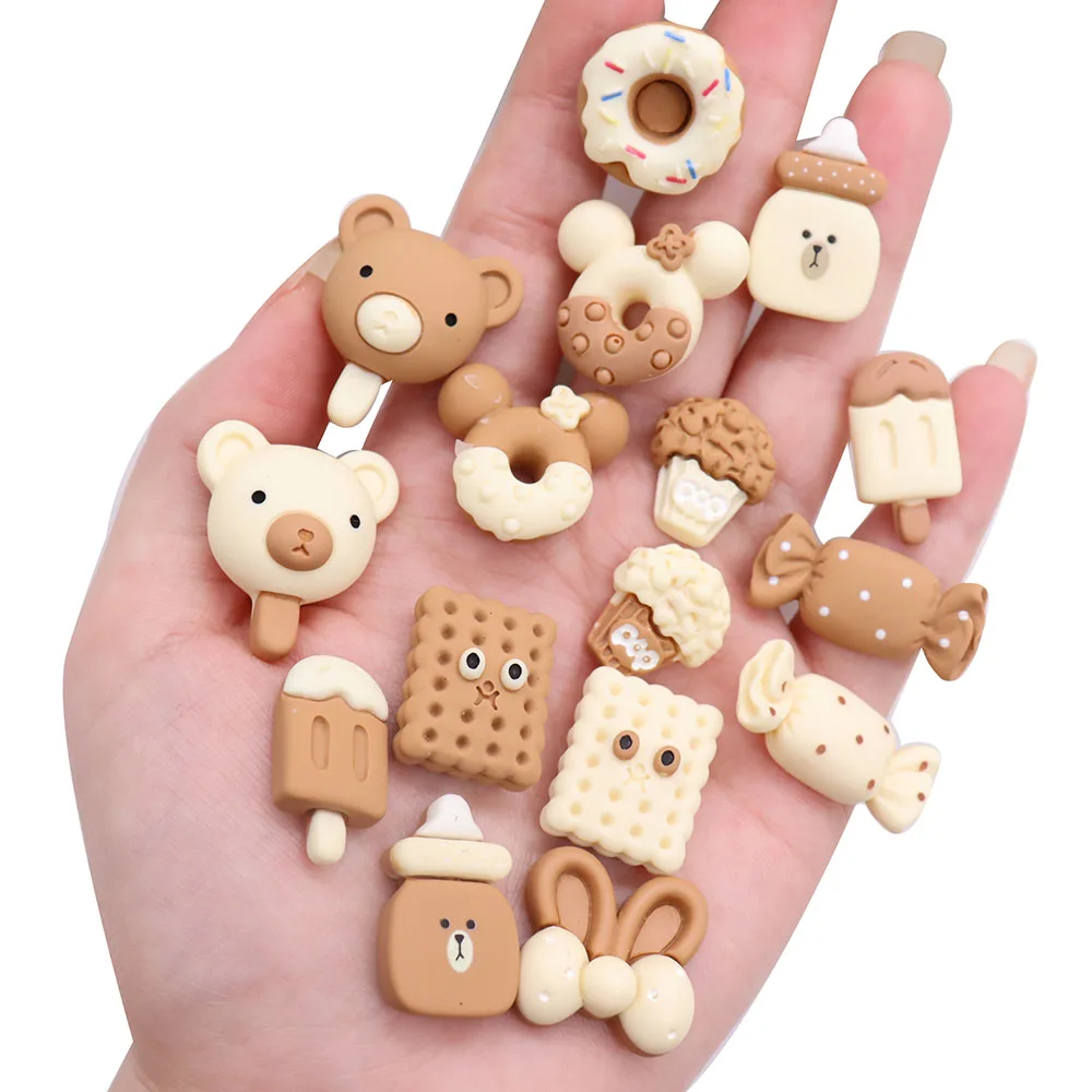 1-18Pcs Cookie Candy Popsicle Resin Mix Food Shoes Buckle Charms Cute Bear Donuts Clog Accessories DIY Kids Party Gift