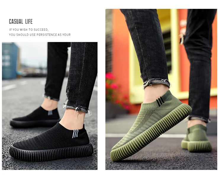 Brand Fashion Men's Shoes Casual Sneakers Breathable Light Slip-on Shoes Mesh Sock Lazy Shoes Men Tennis Sports Shoes Student