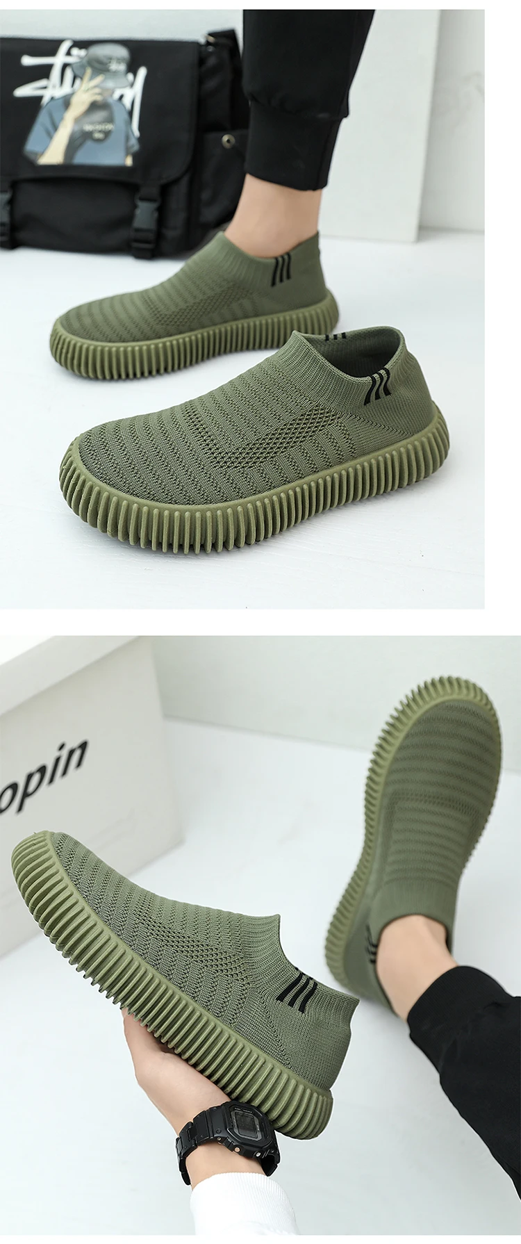 Brand Fashion Men's Shoes Casual Sneakers Breathable Light Slip-on Shoes Mesh Sock Lazy Shoes Men Tennis Sports Shoes Student