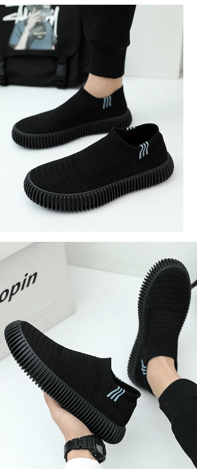 Brand Fashion Men's Shoes Casual Sneakers Breathable Light Slip-on Shoes Mesh Sock Lazy Shoes Men Tennis Sports Shoes Student