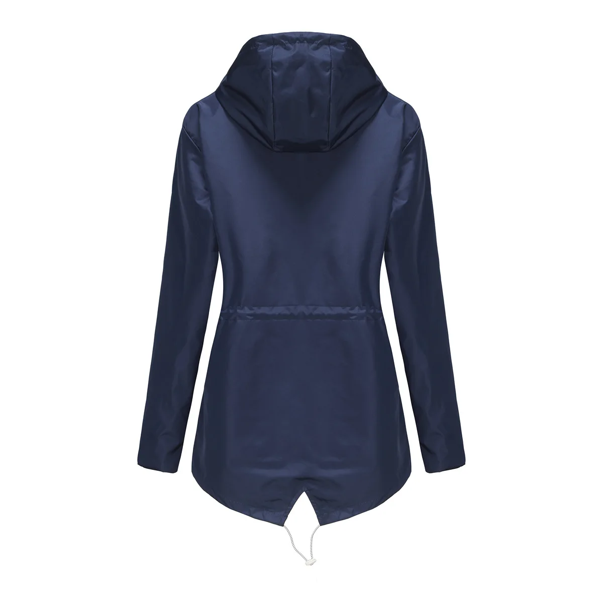 Women Outdoor Windbreaker Casual Loose Hooded Waterproof Raincoat Long Sleeve Solid Color Mid-length Zipper Hiking Jackets