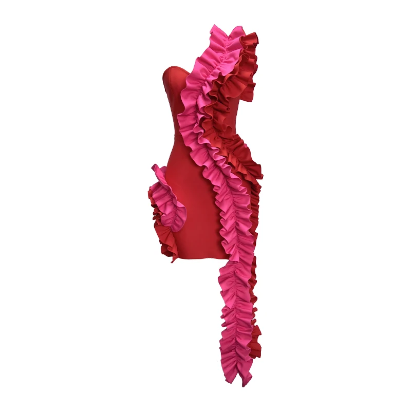Factory Wholesale Women's Red One Shoulder Macrame Fashion Sexy Celebrity Cocktail Party Bandage Dress