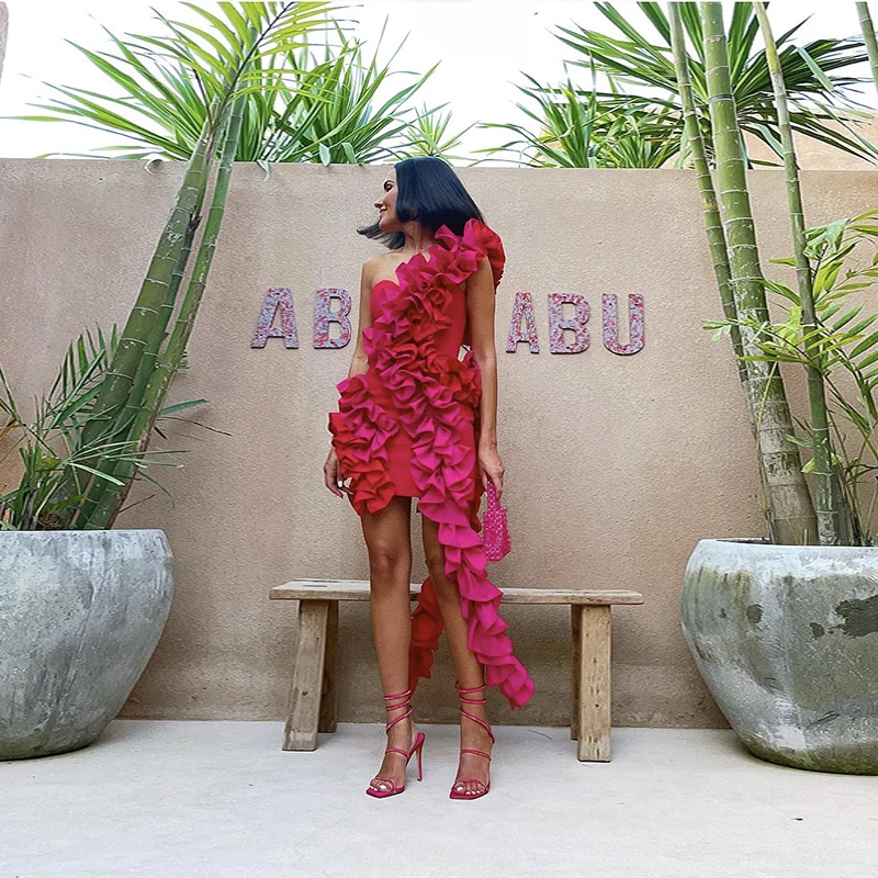 Factory Wholesale Women's Red One Shoulder Macrame Fashion Sexy Celebrity Cocktail Party Bandage Dress