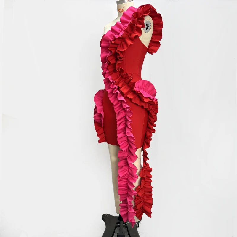Factory Wholesale Women's Red One Shoulder Macrame Fashion Sexy Celebrity Cocktail Party Bandage Dress