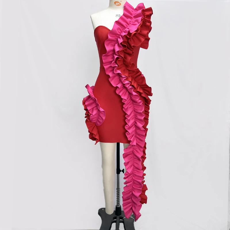 Factory Wholesale Women's Red One Shoulder Macrame Fashion Sexy Celebrity Cocktail Party Bandage Dress