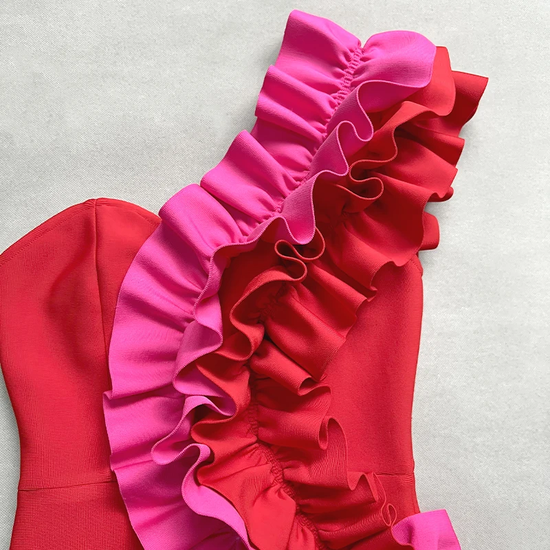 Factory Wholesale Women's Red One Shoulder Macrame Fashion Sexy Celebrity Cocktail Party Bandage Dress