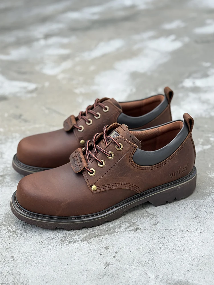 Men Brown Shoes Casual Genuime Leather British Style Shoes Oxford Bottomed Lace-up Work Shoes Low Help Male Boots