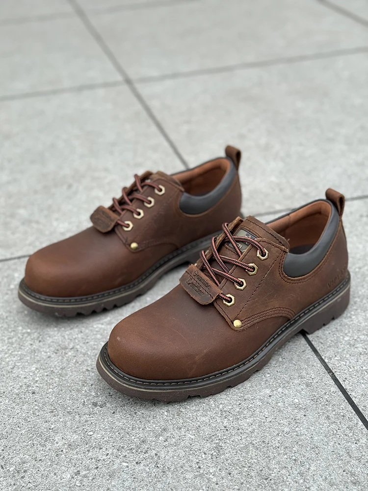 Men Brown Shoes Casual Genuime Leather British Style Shoes Oxford Bottomed Lace-up Work Shoes Low Help Male Boots