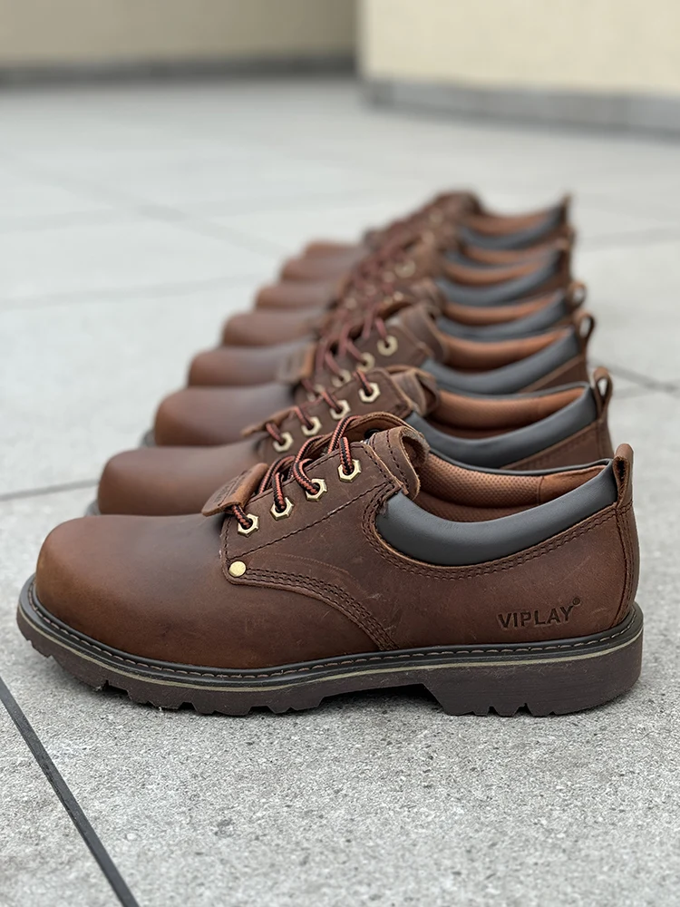 Men Brown Shoes Casual Genuime Leather British Style Shoes Oxford Bottomed Lace-up Work Shoes Low Help Male Boots