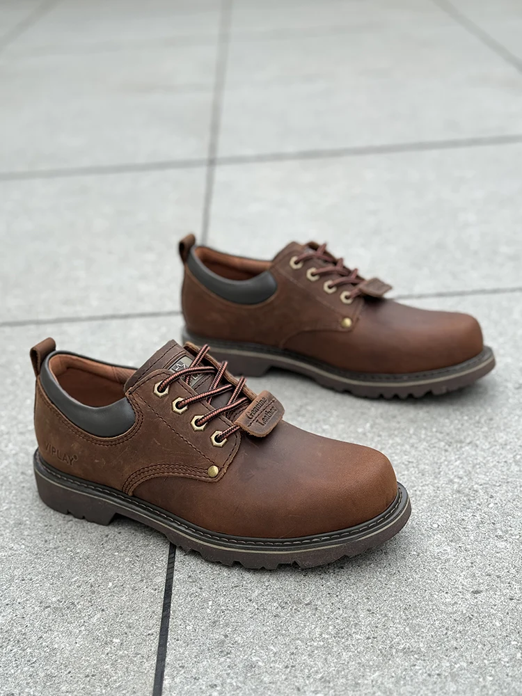 Men Brown Shoes Casual Genuime Leather British Style Shoes Oxford Bottomed Lace-up Work Shoes Low Help Male Boots