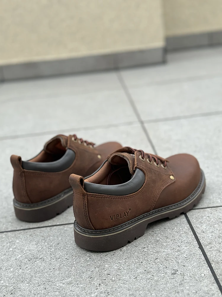 Men Brown Shoes Casual Genuime Leather British Style Shoes Oxford Bottomed Lace-up Work Shoes Low Help Male Boots