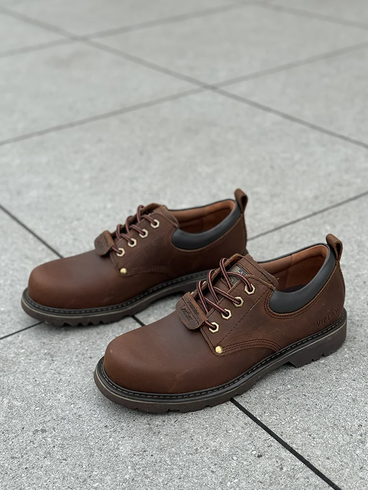 Men Brown Shoes Casual Genuime Leather British Style Shoes Oxford Bottomed Lace-up Work Shoes Low Help Male Boots