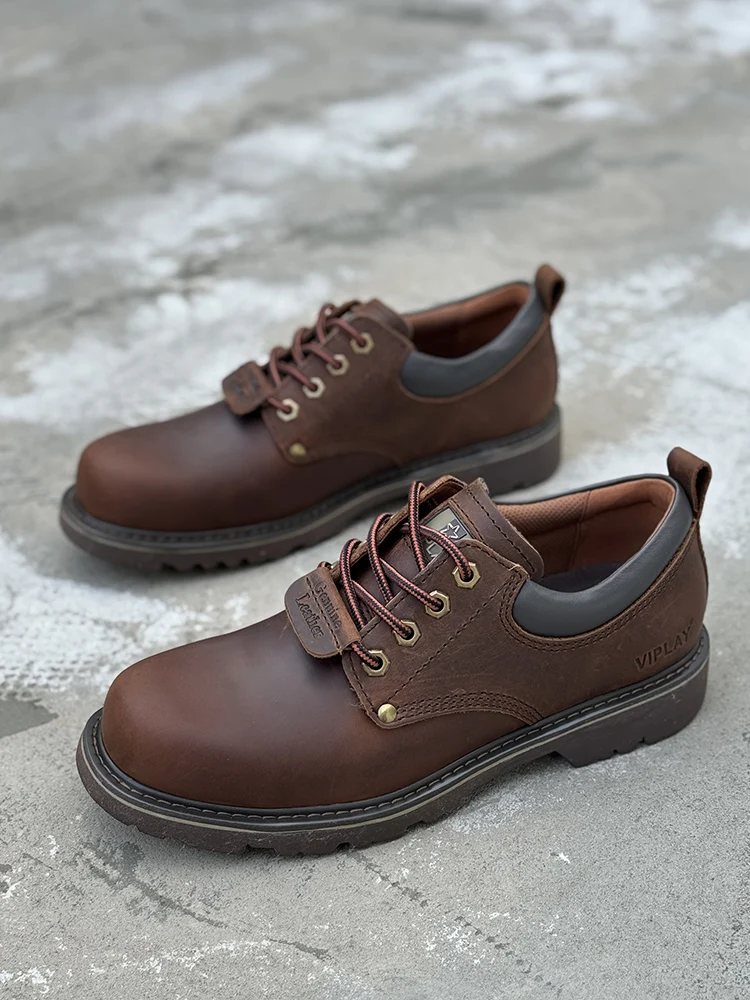 Men Brown Shoes Casual Genuime Leather British Style Shoes Oxford Bottomed Lace-up Work Shoes Low Help Male Boots