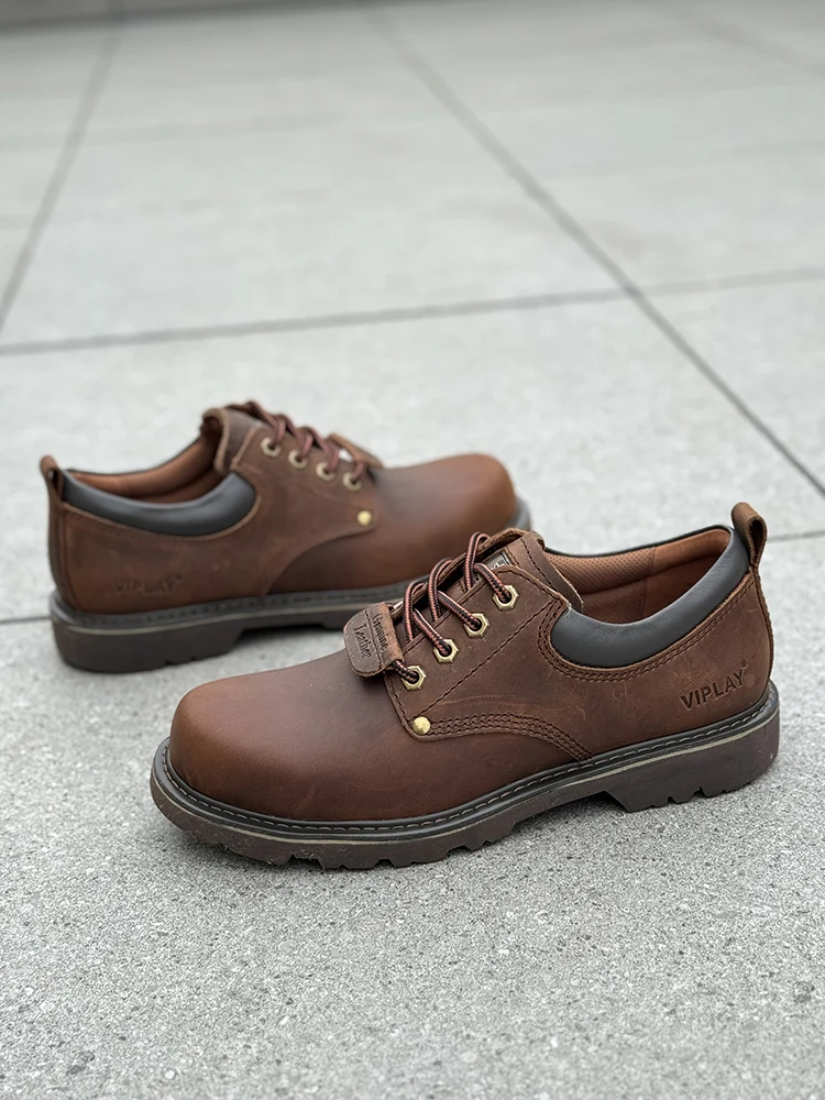Men Brown Shoes Casual Genuime Leather British Style Shoes Oxford Bottomed Lace-up Work Shoes Low Help Male Boots