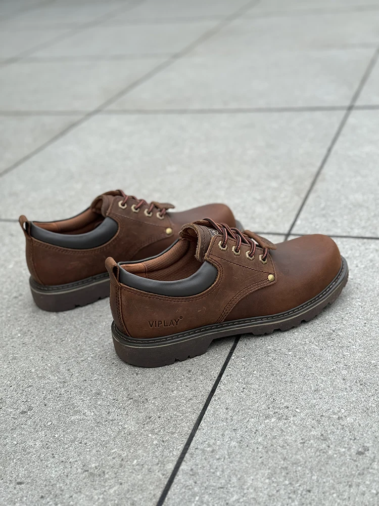 Men Brown Shoes Casual Genuime Leather British Style Shoes Oxford Bottomed Lace-up Work Shoes Low Help Male Boots