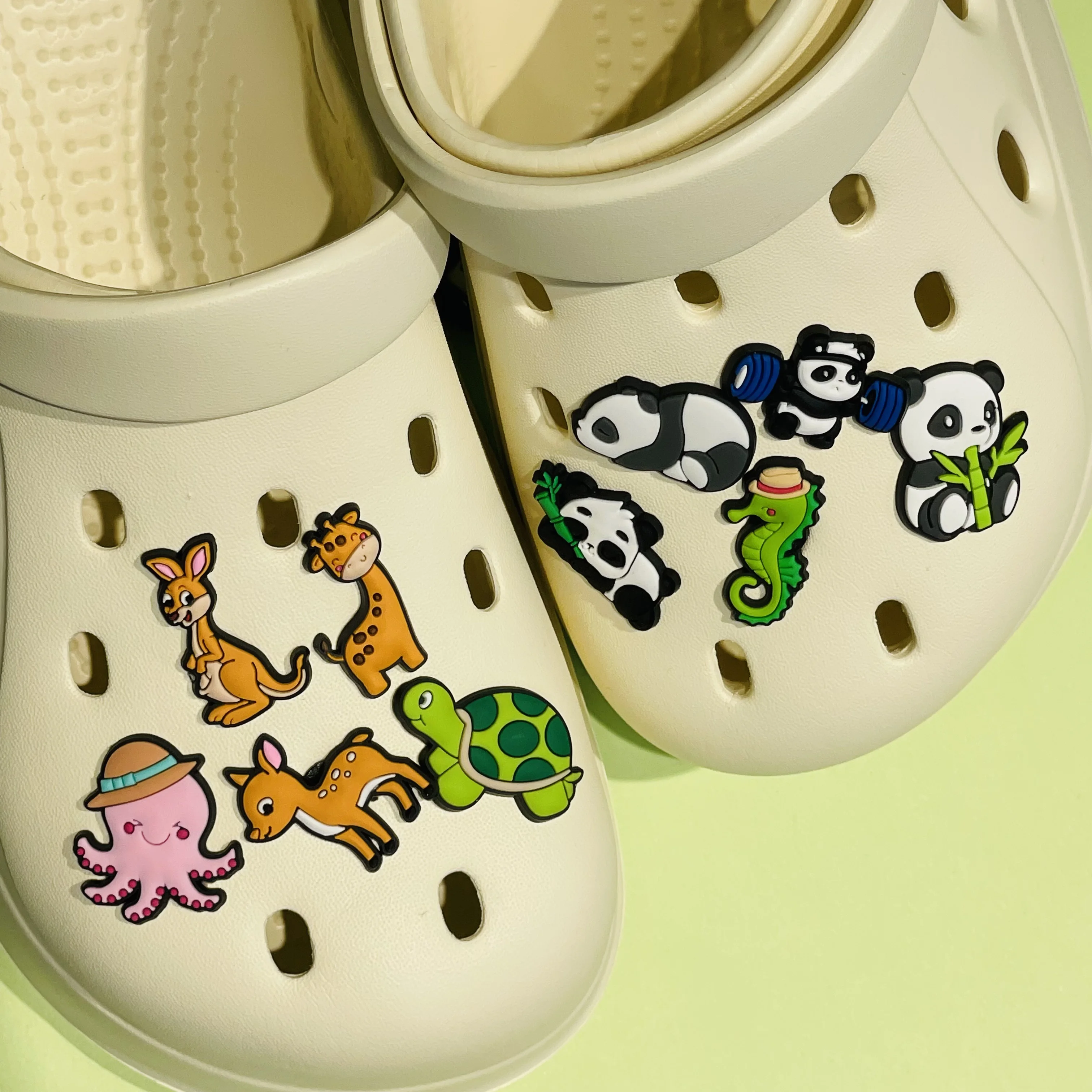 New Arrival 1-10pcs Kawaii Animal Panda Deer Kangaroo Turtle Shoe Charms PVC Accessories Shoes Buckle Ornament Kids Party Gift