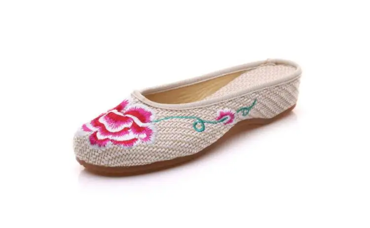 Special Offer Women's Summer Canvas Slipper Floral Embroider Breathable Casual Slides Flat Heel Walking Shoe Standard Size