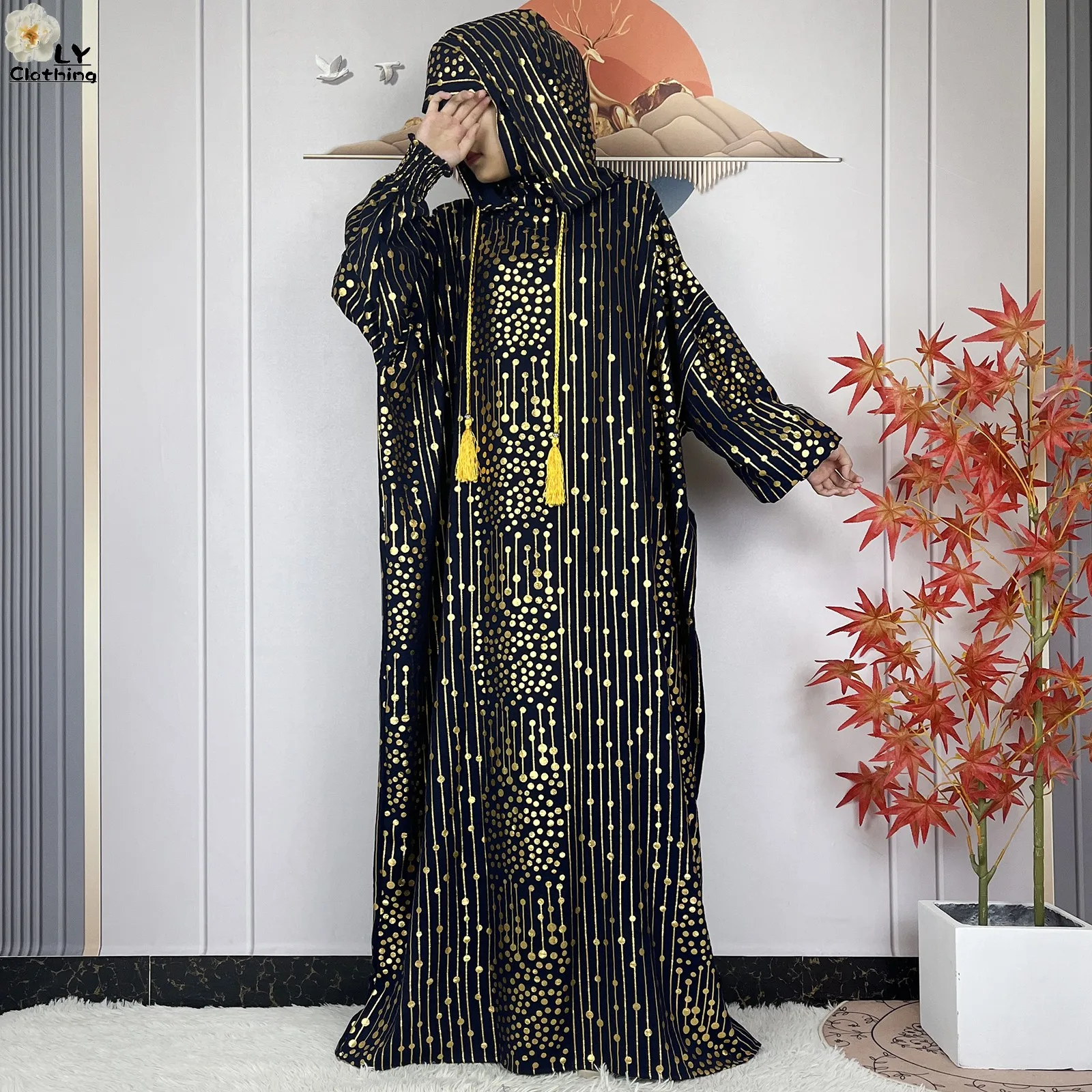 2024 New Muslim Long Sleeve Abaya Women Ramadan Prayer Clothes Turkey Middle East Femme Robe Loose African Dress Two-Hat Abaya