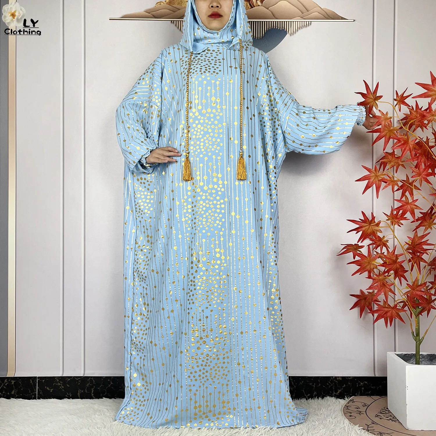2024 New Muslim Long Sleeve Abaya Women Ramadan Prayer Clothes Turkey Middle East Femme Robe Loose African Dress Two-Hat Abaya