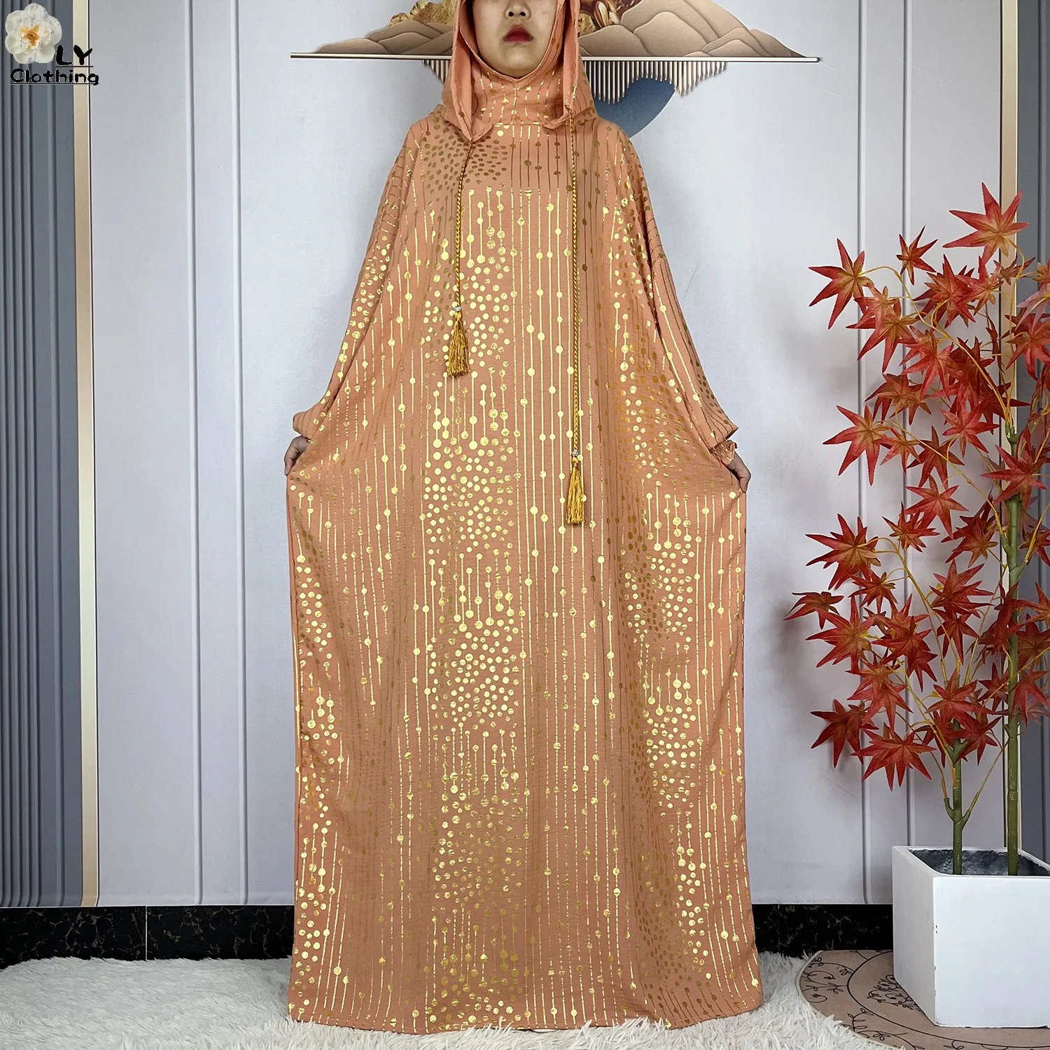 2024 New Muslim Long Sleeve Abaya Women Ramadan Prayer Clothes Turkey Middle East Femme Robe Loose African Dress Two-Hat Abaya