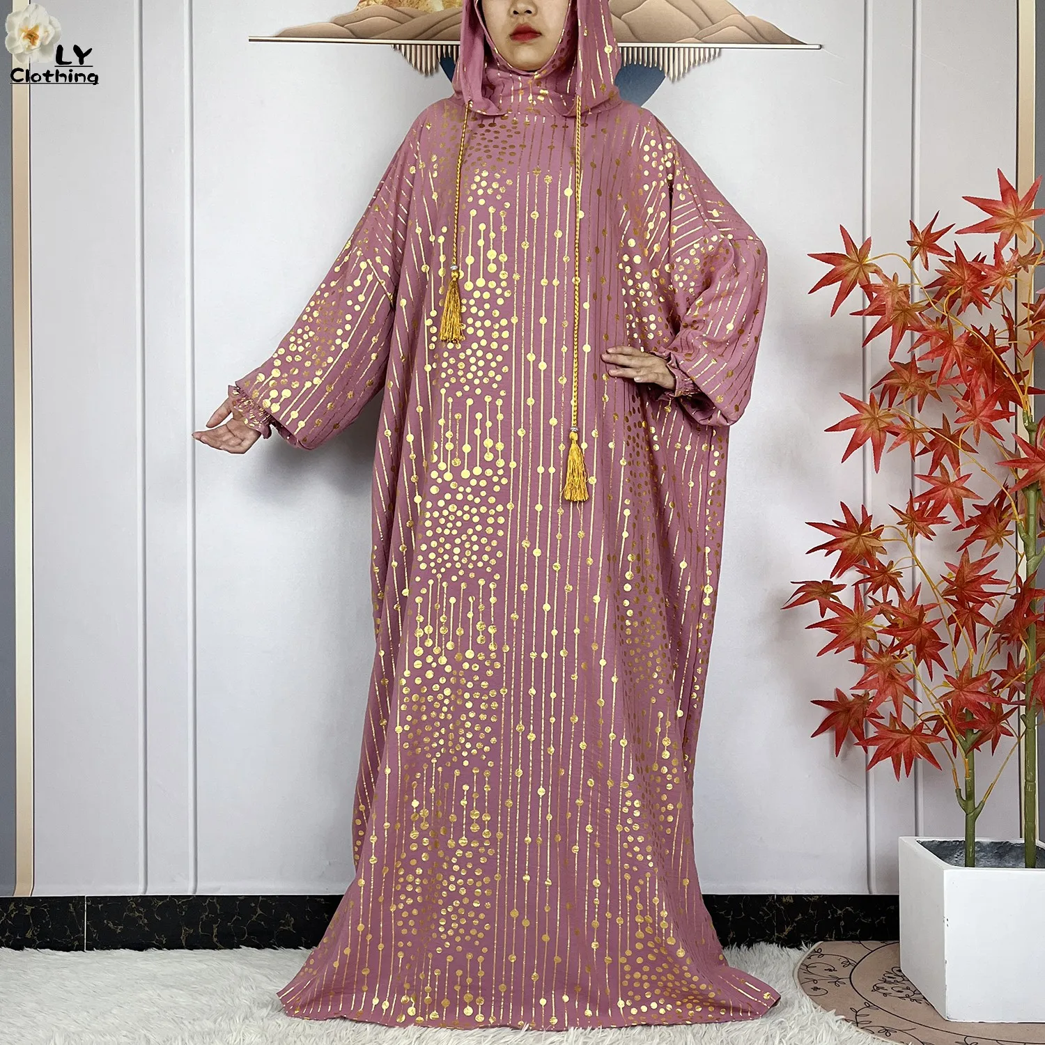2024 New Muslim Long Sleeve Abaya Women Ramadan Prayer Clothes Turkey Middle East Femme Robe Loose African Dress Two-Hat Abaya