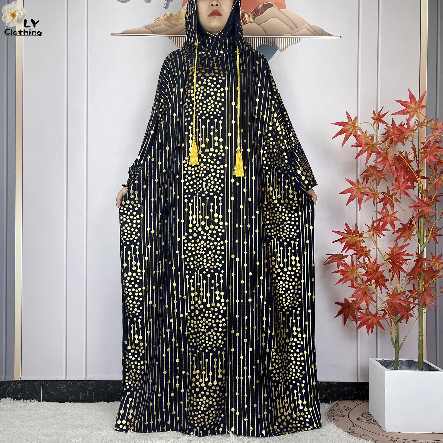 2024 New Muslim Long Sleeve Abaya Women Ramadan Prayer Clothes Turkey Middle East Femme Robe Loose African Dress Two-Hat Abaya