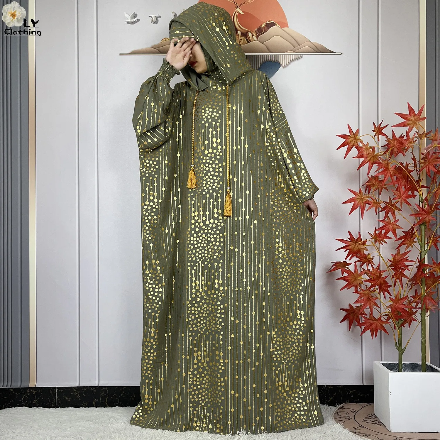 2024 New Muslim Long Sleeve Abaya Women Ramadan Prayer Clothes Turkey Middle East Femme Robe Loose African Dress Two-Hat Abaya