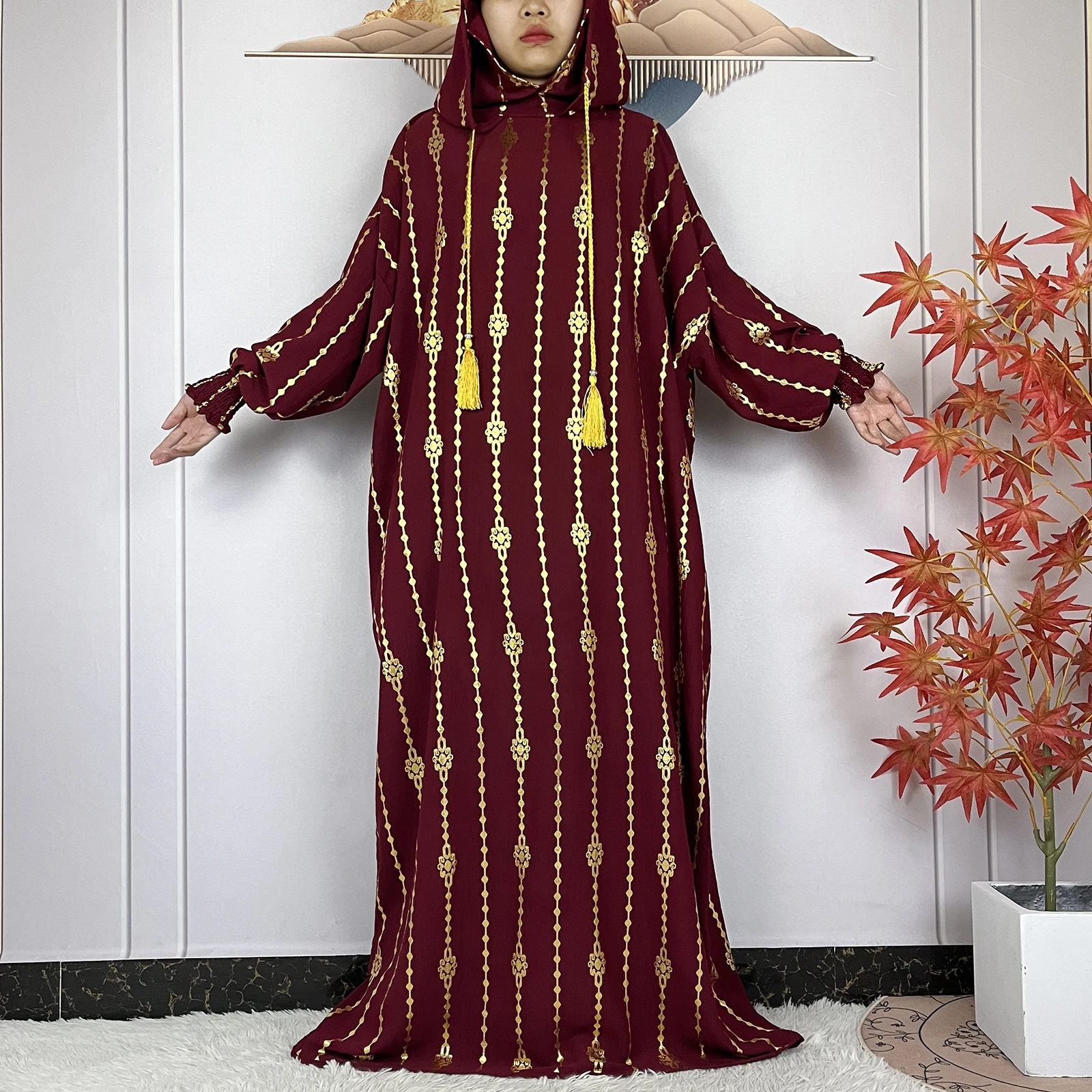 2024 New Muslim Long Sleeve Abaya Women Ramadan Prayer Clothes Turkey Middle East Femme Robe Loose African Dress Two-Hat Abaya