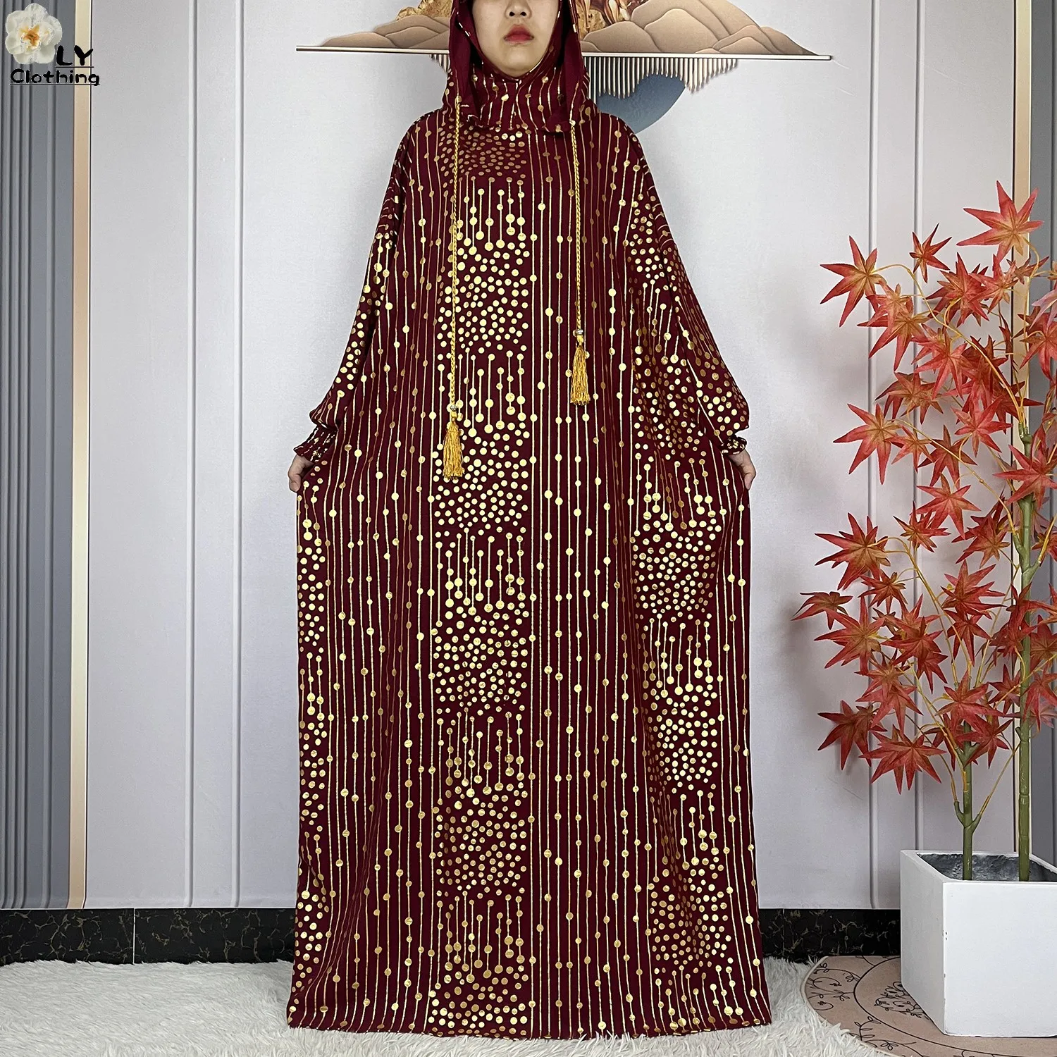 2024 New Muslim Long Sleeve Abaya Women Ramadan Prayer Clothes Turkey Middle East Femme Robe Loose African Dress Two-Hat Abaya
